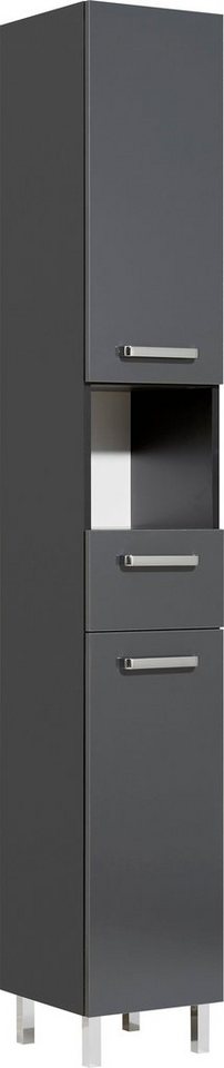 Saphir Hochschrank Quickset Badschrank 30 cm breit, 2 Türen, 1 Nische, 1 Schublade Badezimmer-Hochschrank inkl. Türdämpfer, Griffe in Chrom glänzend von Saphir