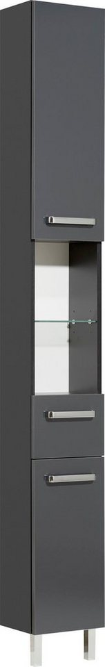 Saphir Hochschrank Quickset Badschrank 25 cm breit, 2 Türen, 2 Nischen, 1 Schublade Badezimmer-Hochschrank inkl. Türdämpfer, Griffe in Chrom glänzend von Saphir