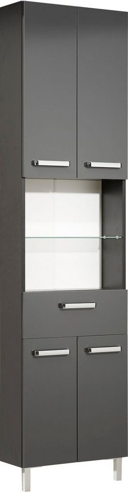 Saphir Hochschrank Quickset Badschrank 50 cm breit, 4 Türen, 2 Nischen, 1 Schublade Badezimmer-Hochschrank inkl. Türdämpfer, Griffe in Chrom glänzend von Saphir