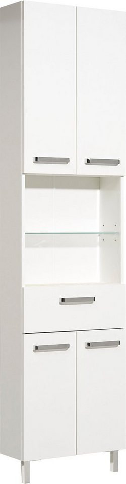 Saphir Hochschrank Quickset Badschrank 50 cm breit, 4 Türen, 2 Nischen, 1 Schublade Badezimmer-Hochschrank inkl. Türdämpfer, Griffe in Chrom glänzend von Saphir