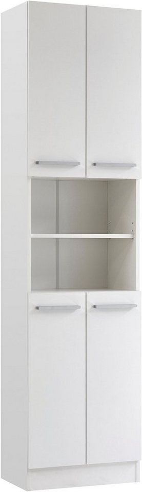 Saphir Hochschrank Quickset 335 Badschrank 50 cm breit, 4 Türen, 1 Nische, 3 Einlegeböden Badezimmer-Hochschrank, Weiß Glanz, Griffe in Chrom glänzend von Saphir
