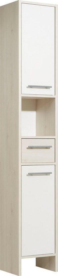 Saphir Hochschrank Quickset 350 Badschrank 33 cm breit, 2 Türen, 1 Schublade, 1 Nische (1-St) Badezimmer-Hochschrank, Pinie Ida hell, Griffe alufarbig von Saphir