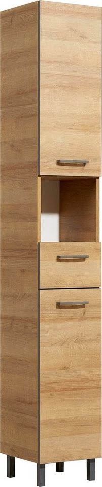 Saphir Hochschrank Quickset 919 Badschrank, 30 cm breit, 2 Türen, Nische, 1 Schublade Badezimmer-Hochschrank inkl. Türdämpfer, Griffe in Grau von Saphir