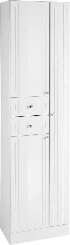 Saphir Hochschrank Quickset 955 Badschrank, 50 cm breit, 3 Türen, 2 Schubladen Badezimmer-Hochschrank inkl. Türdämpfer, Griffe in Chrom glänzend von Saphir