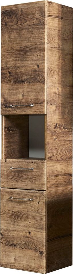 Saphir Hochschrank Quickset Badschrank 35 cm breit, 2 Türen, 1 Nische, 1 Schublade Badezimmer-Hochschrank inkl. Türdämpfer, Griffe in Chrom glänzend von Saphir