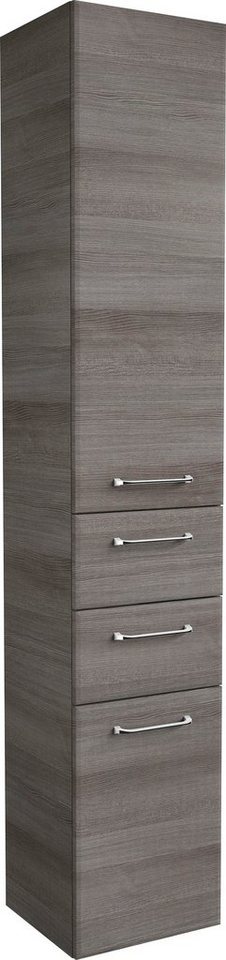 Saphir Hochschrank Quickset Badschrank 35 cm breit, 2 Türen, 2 Schubladen, 3 Einlegeböden Badezimmer-Hochschrank inkl. Türdämpfer, Griffe in Chrom glänzend von Saphir