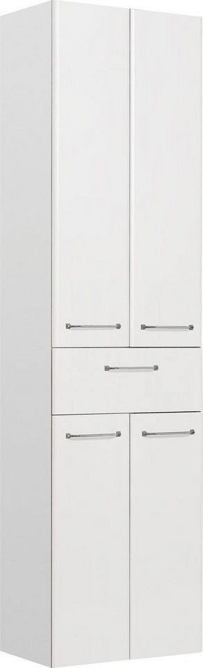 Saphir Hochschrank Quickset Badschrank 50 cm breit, 4 Türen, 1 Schublade, 3 Einlegeböden Badezimmer-Hochschrank inkl. Türdämpfer, Griffe in Chrom glänzend von Saphir