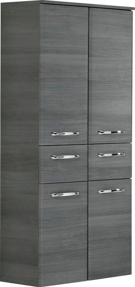 Saphir Midischrank Quickset Badschrank 60 cm breit, 141 cm hoch mit 4 Türen Badezimmer-Midischrank inkl. Türdämpfer, Griffe in Chrom glänzend von Saphir