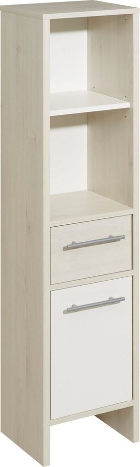 Saphir Midischrank Quickset 350 Badschrank 33 cm breit, 1 Tür, 1 Schublade, 2 Regalfächer (1-St) Badezimmer-Midischrank Pinie Ida hell, Griffe alufarbig von Saphir