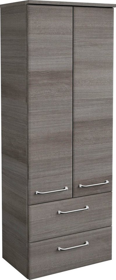 Saphir Midischrank Quickset Badschrank 50 cm breit, 2 Türen, 2 Schubladen, 2 Einlegeböden Badezimmer-Midischrank inkl. Türdämpfer, Griffe in Chrom glänzend von Saphir