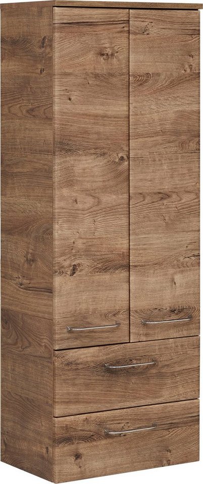 Saphir Midischrank Quickset Badschrank 50 cm breit, 2 Türen, 2 Schubladen, 2 Einlegeböden Badezimmer-Midischrank inkl. Türdämpfer, Griffe in Chrom glänzend von Saphir