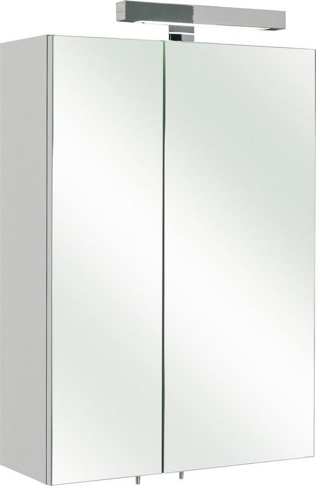 Saphir Spiegelschrank Quickset 311 Badschrank, 2 Spiegeltüren, 2 Einlegeböden, 50 cm breit inkl. LED-Beleuchtung, Türdämpfer, Schalter-/Steckdosenkombination von Saphir