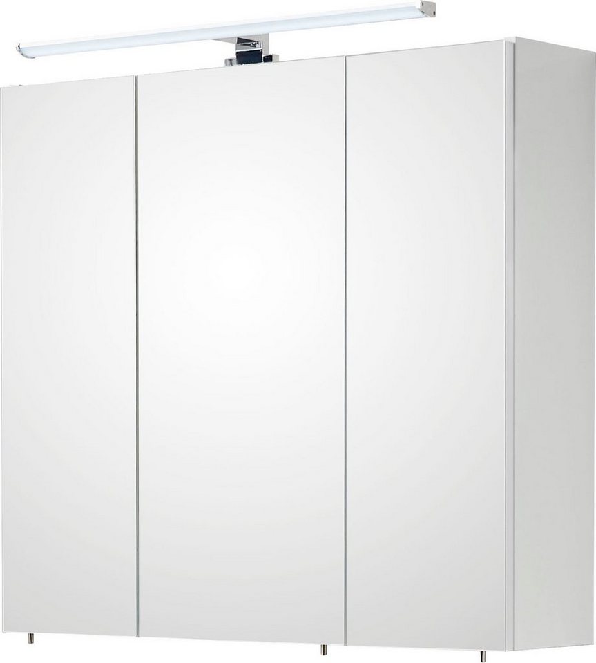 Saphir Spiegelschrank Quickset 360 Badschrank, 3 Spiegeltüren, 6 Einlegeböden, 75 cm breit inkl. LED-Beleuchtung, Türdämpfer, Schalter-/Steckdosenkombination von Saphir