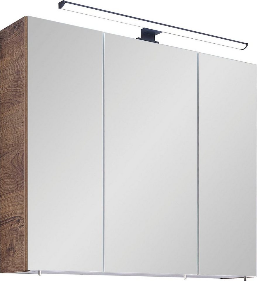 Saphir Spiegelschrank Quickset 374 Badschrank, 3 Spiegeltüren, 6 Einlegeböden, 75 cm breit inkl. LED-Beleuchtung, Türdämpfer, Schalter-/Steckdosenkombination von Saphir