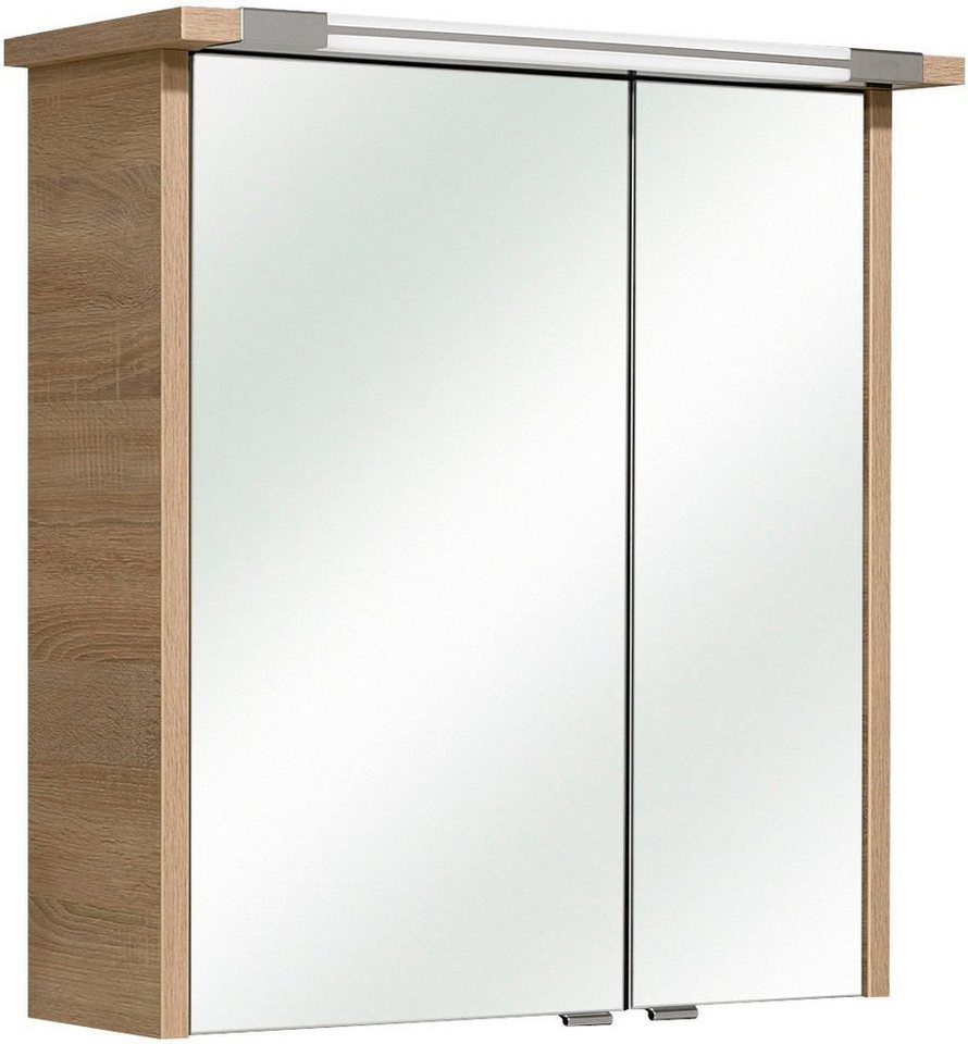 Saphir Spiegelschrank Quickset 382 Badschrank, 2 Spiegeltüren, 2 Einlegeböden, 65 cm breit inkl. LED-Beleuchtung, Türdämpfer, Schalter-/Steckdosenkombination von Saphir
