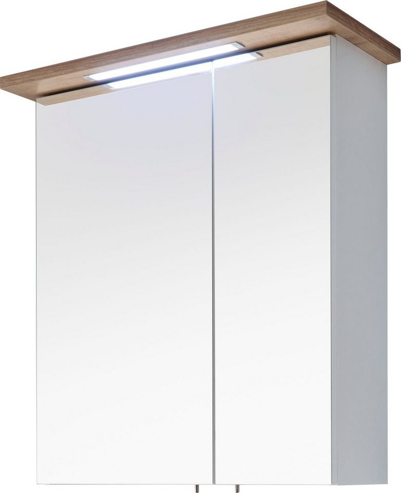 Saphir Spiegelschrank Quickset 923 Badschrank, 2 Spiegeltüren, 2 Einlegeböden, 60 cm breit inkl. LED-Beleuchtung, Türdämpfer, Schalter-/Steckdosenkombination von Saphir