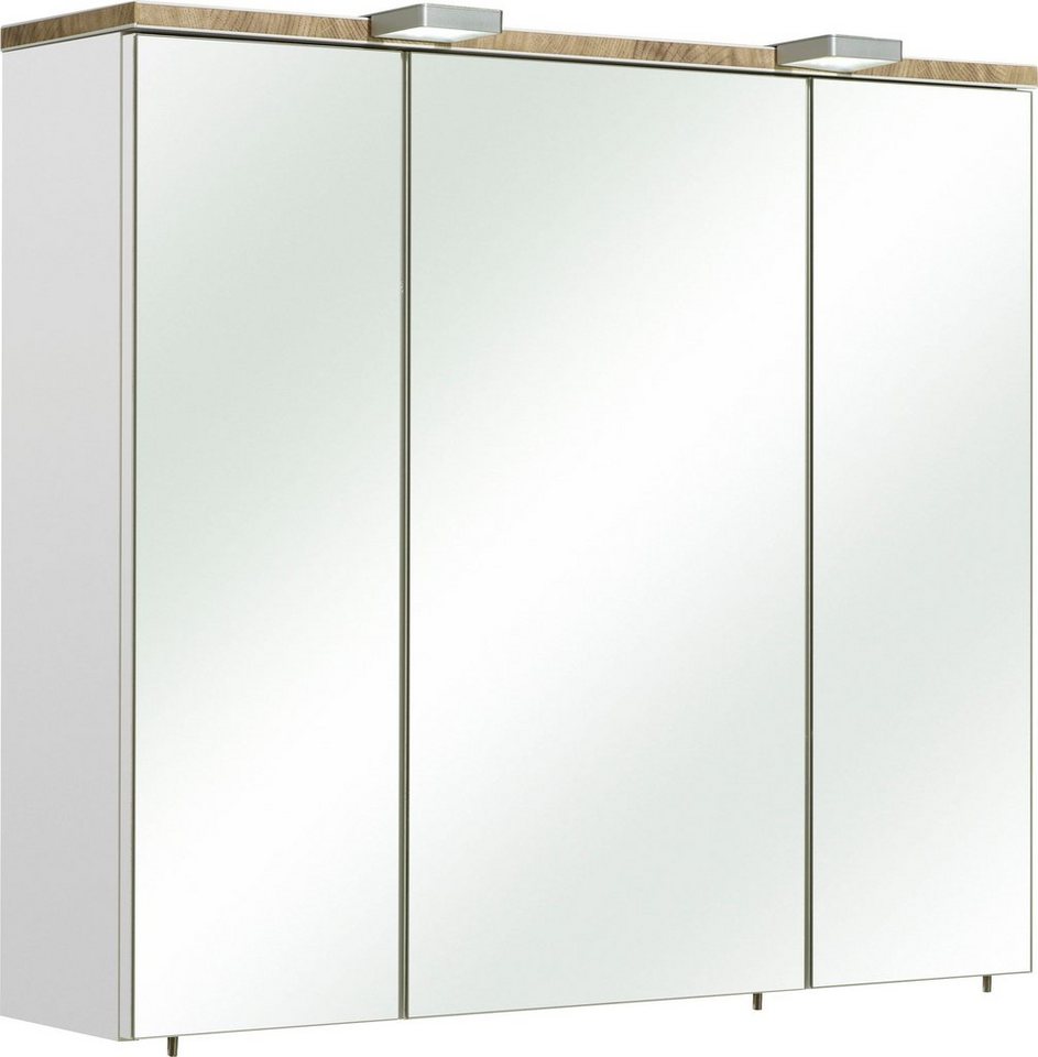 Saphir Spiegelschrank Quickset 931 Badschrank, 3 Spiegeltüren, 6 Einlegeböden, 80 cm breit inkl. LED-Beleuchtung, Türdämpfer, Schalter-/Steckdosenkombination von Saphir