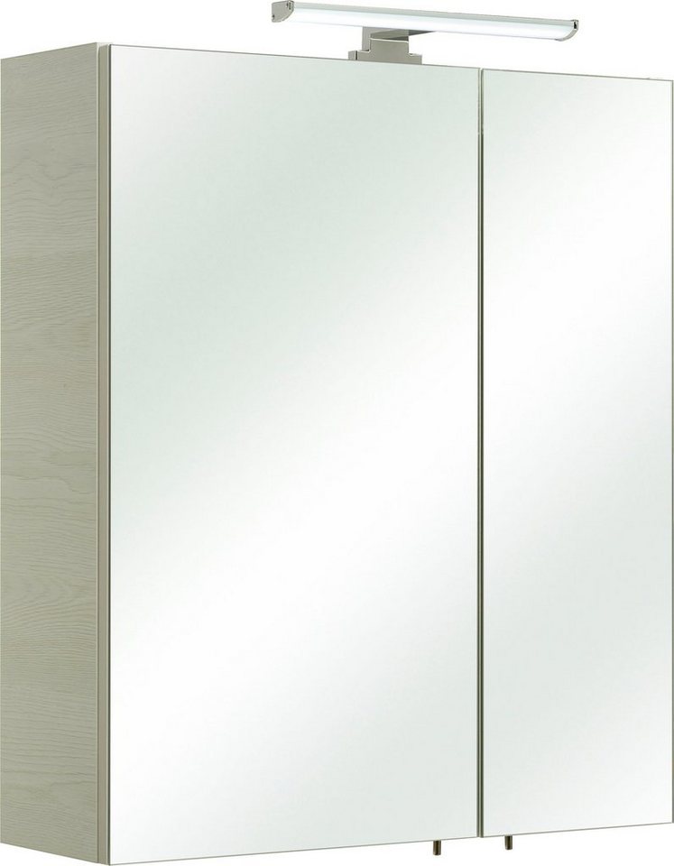 Saphir Spiegelschrank Quickset Badezimmer-Spiegelschrank inkl LED-Aufsatzleuchte 60 cm breit, inkl. Türdämpfer, 2 Spiegeltüren, mit Steckdose von Saphir