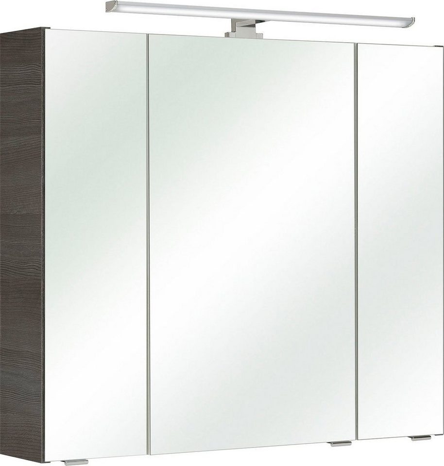 Saphir Spiegelschrank Quickset Badschrank, 3 Spiegeltüren, 6 Einlegeböden, 80 cm breit inkl. LED-Beleuchtung, Türdämpfer, Schalter-/Steckdosenkombination von Saphir