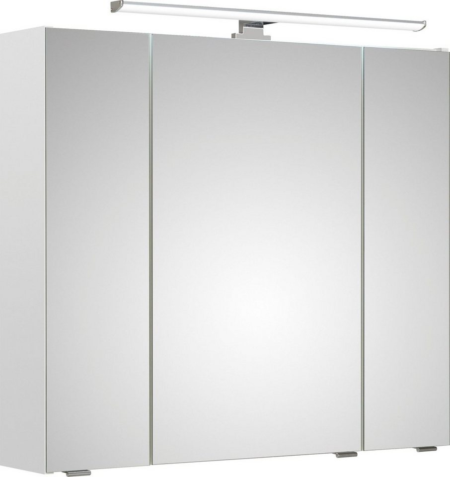 Saphir Spiegelschrank Quickset Badschrank, 3 Spiegeltüren, 6 Einlegeböden, 80 cm breit inkl. LED-Beleuchtung, Türdämpfer, Schalter-/Steckdosenkombination von Saphir