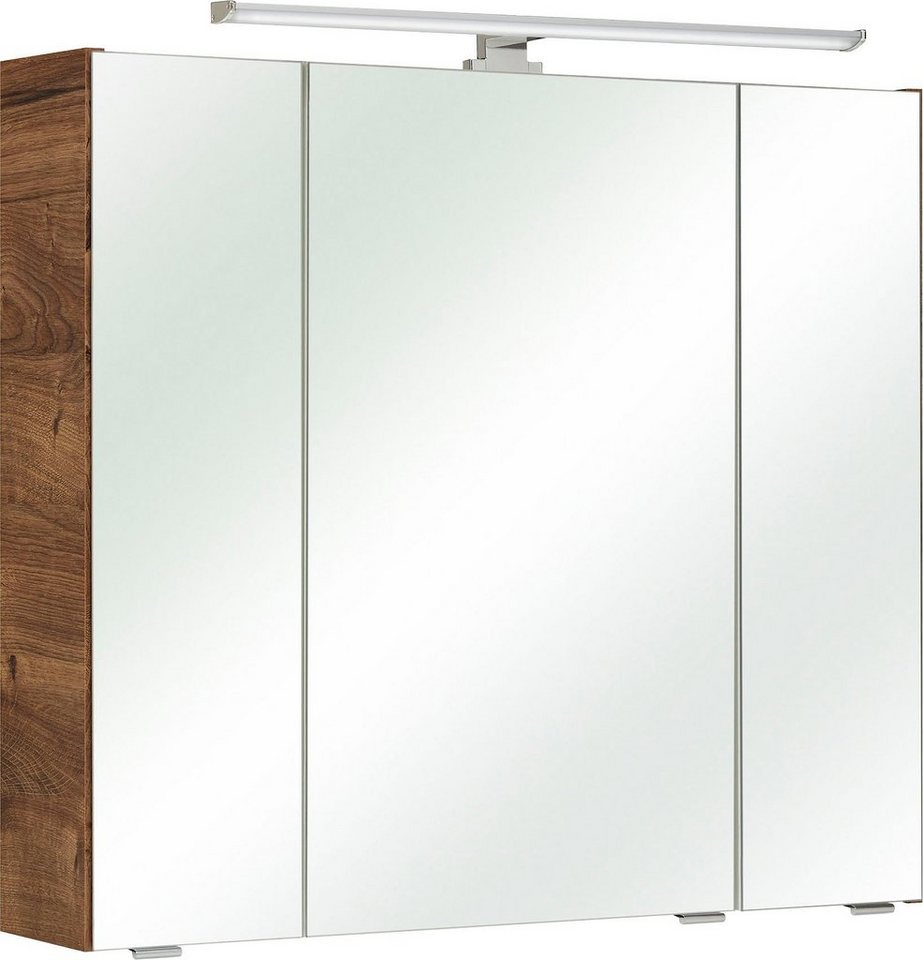 Saphir Spiegelschrank Quickset Badschrank, 3 Spiegeltüren, 6 Einlegeböden, 80 cm breit inkl. LED-Beleuchtung, Türdämpfer, Schalter-/Steckdosenkombination von Saphir