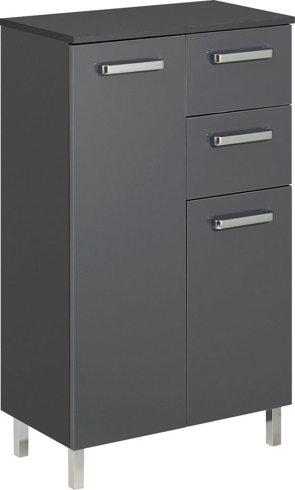 Saphir Unterschrank Quickset Badschrank mit 2 Türen, 2 Schubladen, 60 cm breit Badezimmer-Unterschrank inkl. Türdämpfer, Griffe in Chrom Glanz von Saphir