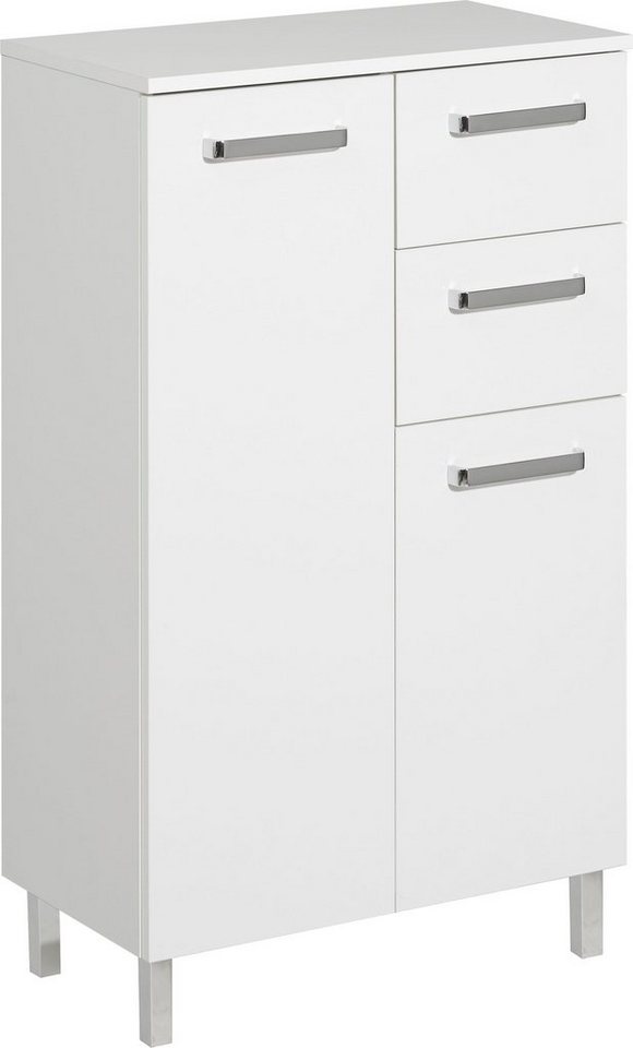 Saphir Unterschrank Quickset Badschrank mit 2 Türen, 2 Schubladen, 60 cm breit Badezimmer-Unterschrank inkl. Türdämpfer, Griffe in Chrom Glanz von Saphir