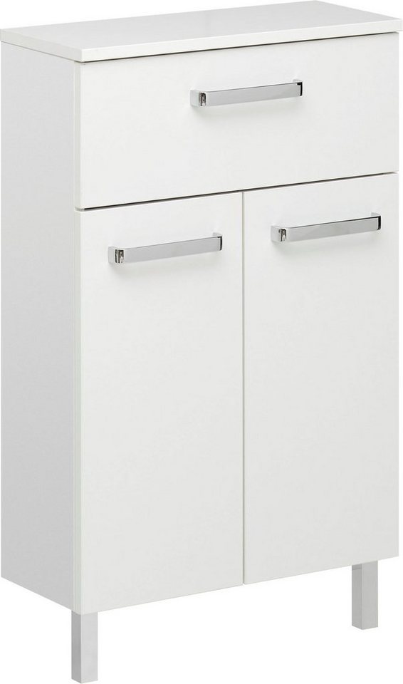 Saphir Unterschrank Quickset Badschrank mit 2 Türen, 1 Schublade, 50 cm breit Badezimmer-Unterschrank inkl. Türdämpfer, Griffe in Chrom Glanz von Saphir