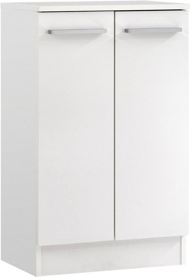 Saphir Unterschrank Quickset 335 Badschrank, 2 Türen, 1 Einlegeboden, 50 cm breit Badezimmer-Unterschrank, Weiß Glanz, Griffe in Chrom Glanz von Saphir