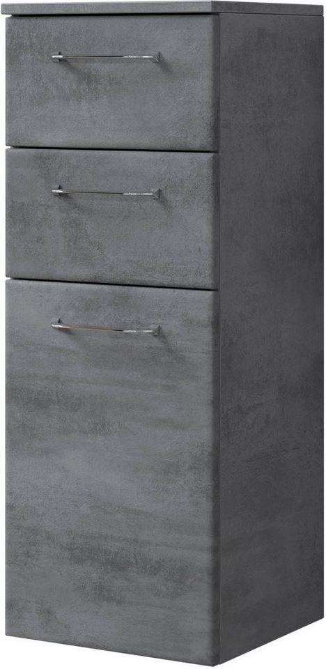 Saphir Unterschrank Quickset 945 Badschrank mit 1 Tür, 2 Schubladen, 35 cm breit Badezimmermöbel inkl. Türdämpfer, Oxid Dunkelgrau, Griffe Chrom Glanz von Saphir