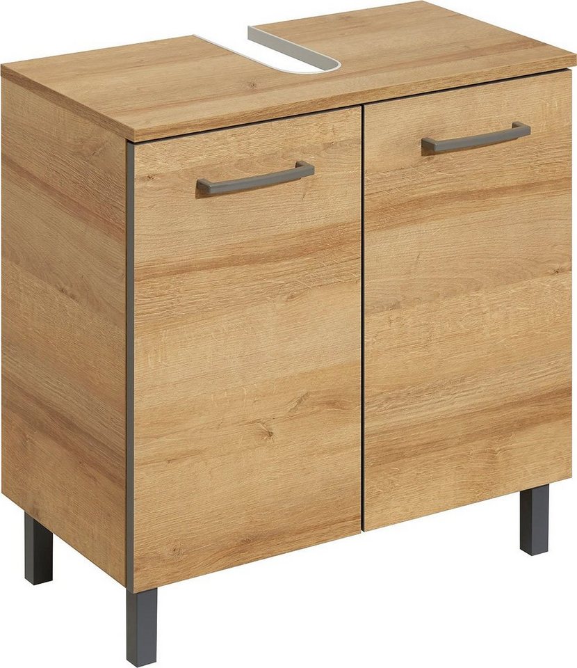 Saphir Waschbeckenunterschrank Quickset 919 Unterbeckenschrank, Riviera Eiche quer Nachbildung Waschbeckenschrank inkl. Türdämpfer, 60 cm breit, ohne Waschbecken von Saphir