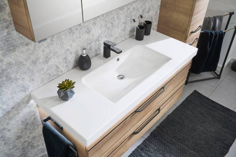 Saphir Waschtisch Serie Balto Mineralmarmor-Waschtisch mit Unterschrank, 123 cm breit (2-St), Waschplatz mit 2 Schubladen, Badschrank in verschiedenen Ausführungen von Saphir