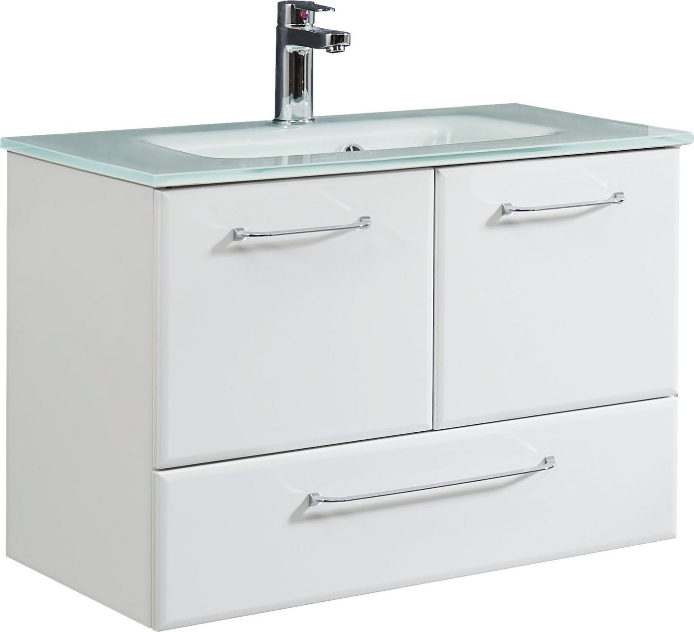 Saphir Waschtisch Quickset Glaswaschtisch mit Unterschrank, 74 cm breit, Waschplatz, Griffe in Chrom Glanz, inkl. Türdämpfer, 2 Türen, 1 Schublade Saphir Waschtisch Quickset Glaswaschtisch mit Unterschrank, 74 cm breit, Waschplatz, Griffe in Chrom Glanz, inkl. Türdämpfer, 2 Türen, 1 Schublade von Saphir