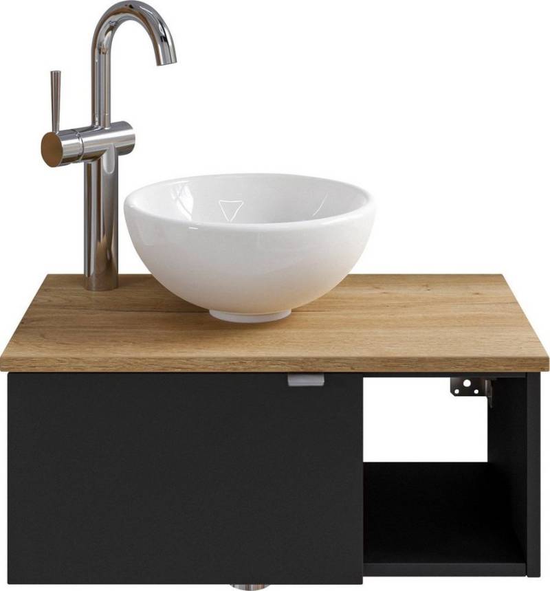 Saphir Waschtisch Serie 6915 Waschschale mit Unterschrank für Gästebad, Gäste WC (3-St., Keramik-Aufsatzbecken, Waschtischplatte, Waschtischunterschrank), 61 cm breit, 1 Tür, offenes Fach, kleine Bäder, ohne Armatur von Saphir