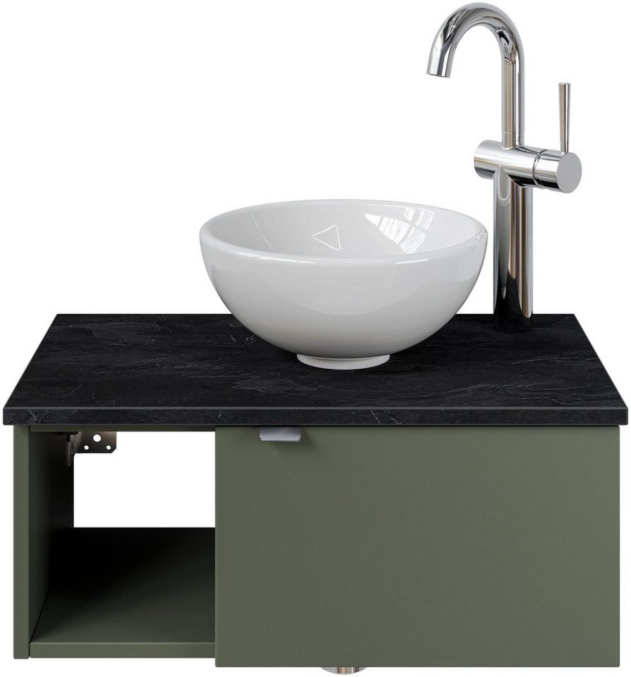 Saphir Waschtisch Serie 6915 Waschschale mit Unterschrank für Gästebad, Gäste WC (3-St., Keramik-Aufsatzbecken, Waschtischplatte, Waschtischunterschrank), 61 cm mit Keramik-Aufsatzbecken, 1 Tür und 1 Fach von Saphir