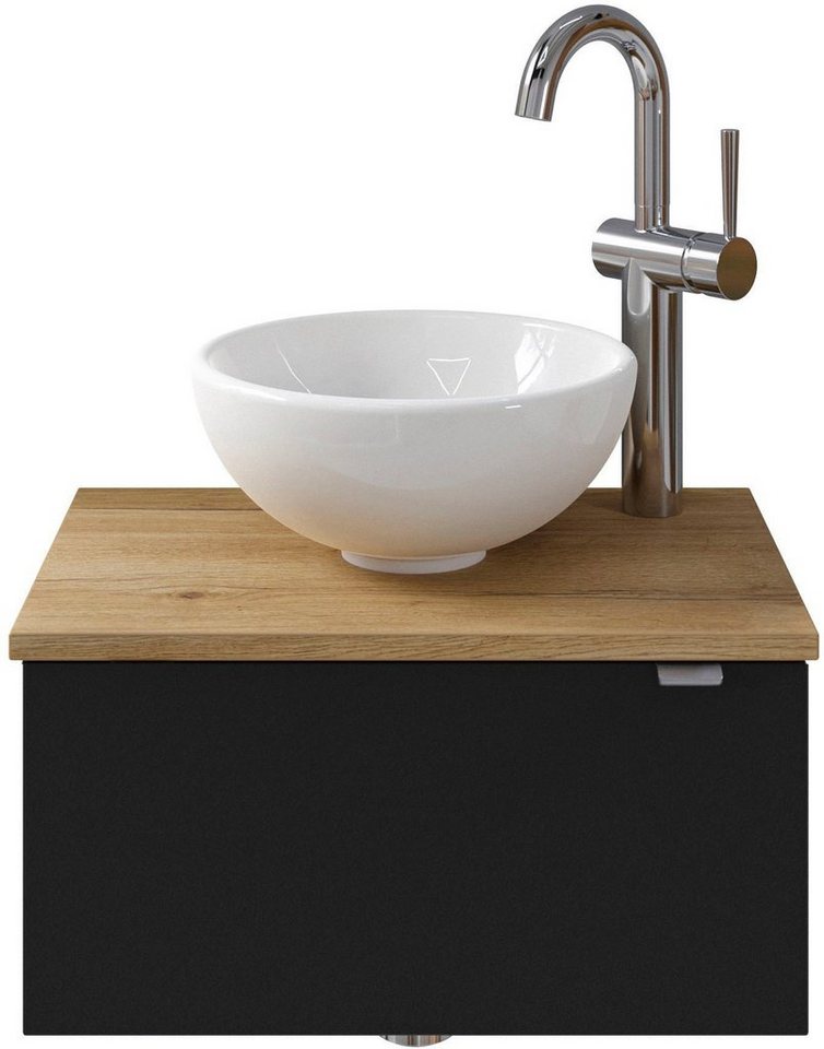 Saphir Waschtisch Serie 6915 Waschschale mit Unterschrank für Gästebad, Gäste WC (3-St., Keramik-Aufsatzbecken, Waschtischplatte, Waschtischunterschrank), 51 cm breit, 1 Tür, Waschtischplatte, kleine Bäder, ohne Armatur von Saphir