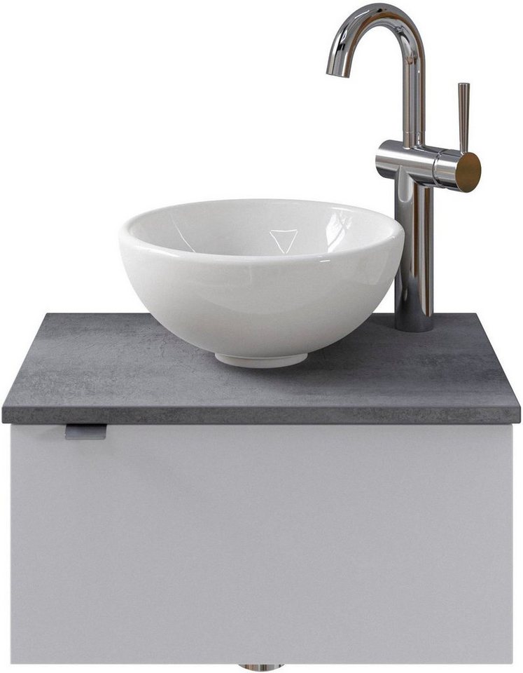 Saphir Waschtisch Serie 6915 Waschschale mit Unterschrank für Gästebad, Gäste WC (3-St., Keramik-Aufsatzbecken, Waschtischplatte, Waschtischunterschrank), 51 cm breit, 1 Tür, Waschtischplatte, kleine Bäder, ohne Armatur von Saphir