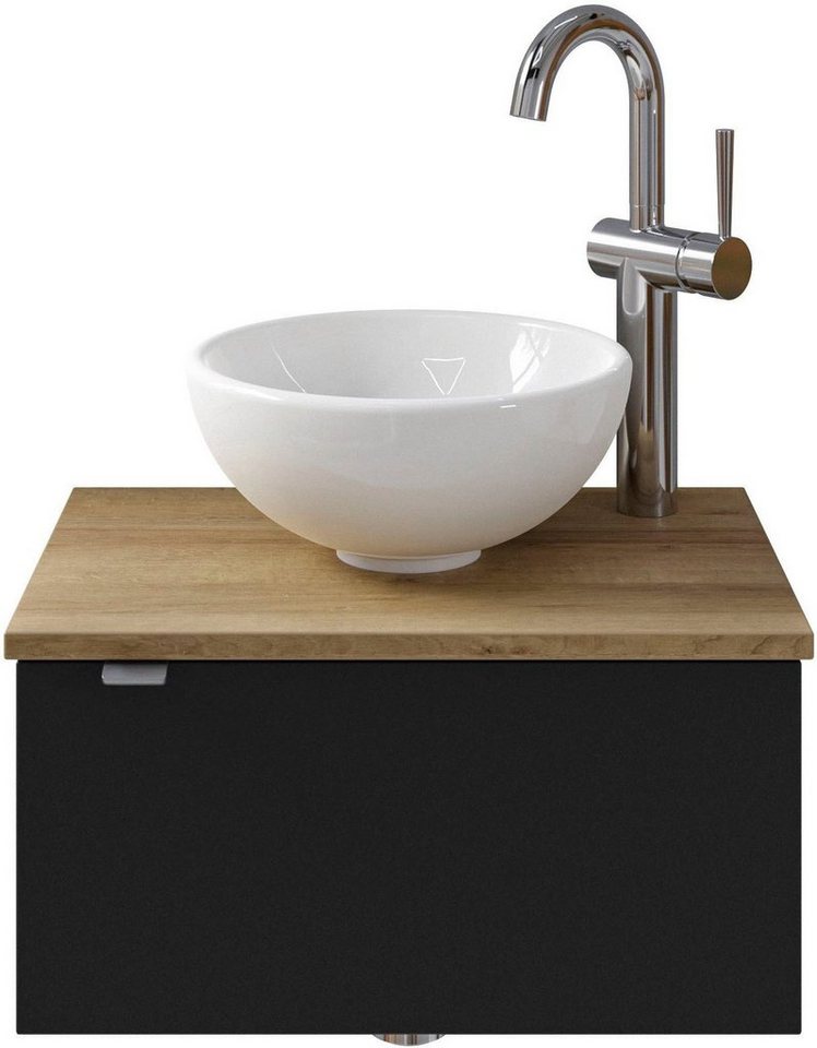 Saphir Waschtisch Serie 6915 Waschschale mit Unterschrank für Gästebad, Gäste WC (3-St., Keramik-Aufsatzbecken, Waschtischplatte, Waschtischunterschrank), 51 cm breit, 1 Tür, Waschtischplatte, kleine Bäder, ohne Armatur von Saphir