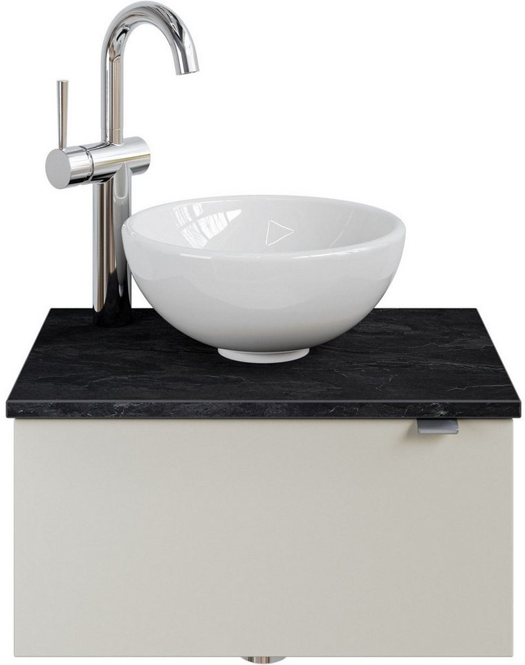 Saphir Waschtisch Serie 6915 Waschschale mit Unterschrank für Gästebad, Gäste WC (3-St., Keramik-Aufsatzbecken, Waschtischplatte, Waschtischunterschrank), 51 cm mit Keramik-Aufsatzbecken und 1 Tür von Saphir