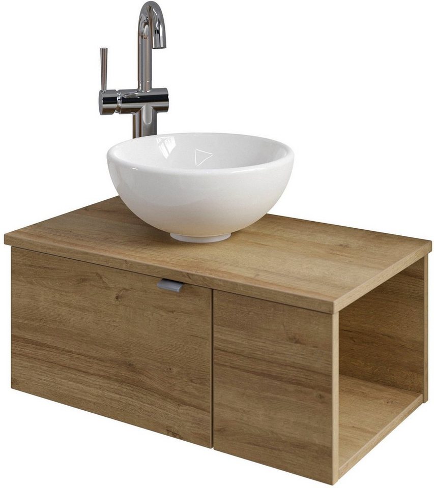 Saphir Waschtisch Serie 6915 Waschschale mit Unterschrank für Gästebad, Gäste WC (3-St., Keramik-Aufsatzbecken, Waschtischplatte, Waschtischunterschrank), 61 cm breit, 2 Türen, offenes Fach, kleine Bäder, ohne Armatur von Saphir