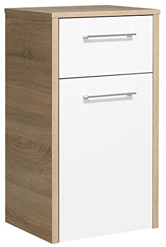 Pelipal Badezimmerschrank Quickset 382 in Weiß Hochglanz/ Eiche Natur quer Nachbildung, 40 cm breit | Unterschrank mit 1 Tür, 1 Schubkasten und 1 Einlegeboden von Pelipal