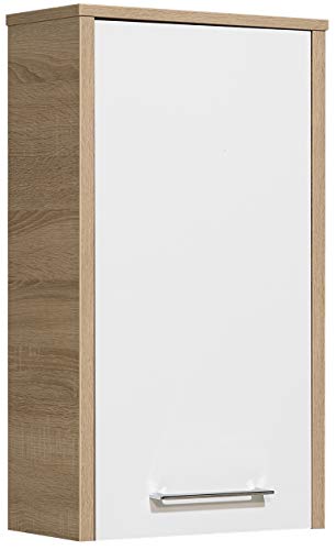 Pelipal Badezimmer Hängeschrank Quickset 382 in Weiß Hochglanz/ Eiche Natur quer Nachbildung, 40 cm breit | Bad Wandschrank mit 1 Tür und 2 Einlegeböden von Pelipal