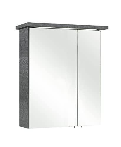 Pelipal Badezimmer-Spiegelschrank Quickset 328 in Graphit Struktur quer Nachbildung mit LED-Beleuchtung, 60 cm breit | Badschrank mit Spiegel, 2 Türen und 2 Einlegeböden von Pelipal