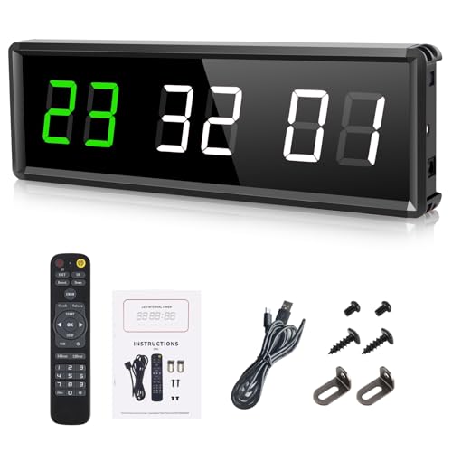 PELLOR Fitness Timer, 1,8 Zoll Tragbare LED Gym Timer, Countdown/UP, Intervall Mit Stoppuhr, Einstellbare Helligkeit, Trainings Mit Fernbedienung für Home Gym von PELLOR