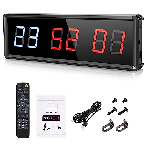 PELLOR Fitness Timer 1,5 Zoll Tragbarer LED Fitness Timer, Digitale Wanduhr, programmierbarer Intervall Timer mit Stoppuhr, einstellbare Helligkeit, Trainings Timer mit Fernbedienung für Home Gym von PELLOR