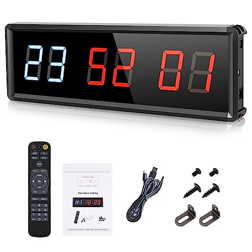 PELLOR Fitness Timer 1,8 Zoll Tragbarer LED Fitness Timer, Digitale Wanduhr, programmierbarer Intervall Timer mit Stoppuhr, einstellbare Helligkeit, Trainings Timer mit Fernbedienung für Home Gym von PELLOR