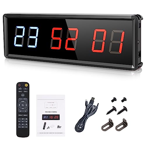 PELLOR Fitness Timer 2,3 Zoll Tragbarer LED Fitness Timer, Digitale Wanduhr, programmierbarer Intervall Timer mit Stoppuhr, einstellbare Helligkeit, Trainings Timer mit Fernbedienung für Home Gym von PELLOR