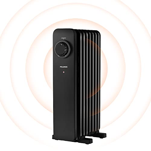 PELONIS PHOENIX 1500W Ölradiator Heizkörper Energiesparender, Elektrische Heizung mit 7 Rippen, Verstellbares Thermostat, Kippschutz & Überhitzungsschutz (Mechanisch, Schwarz) von Pelonis