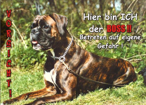 PEMA INDIGOS UG - Türschild FunSchild - SE441 DIN A5 Achtung Hund Deutscher Boxer - für Käfig, Zwinger, Haustier, Tür, Tier, Aquarium - aus hochwertigem Alu-Dibond beschriftet sehr stabil von PEMA
