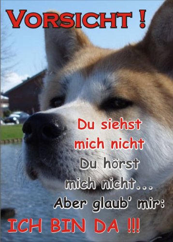 PEMA INDIGOS UG - Türschild FunSchild - SE73 DIN A5 Achtung Hund Akita Inu - für Käfig, Zwinger, Haustier, Tür, Tier, Aquarium - aus hochwertigem Alu-Dibond beschriftet sehr stabil von PEMA